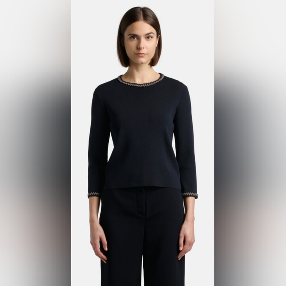 Luisa Spagnoli Embellished Collar Quarter-sleeve Jersey knit pullover size small - Picture 1 of 6